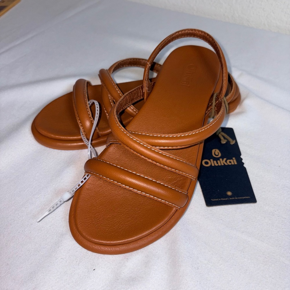 OluKai Tiare Strappy W Size 6 Fox Brown NEW Leather Slingback Sandals 20515-FXFX